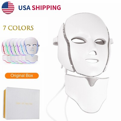 #ad 7 Colors LED Light Photon Face Neck Mask Rejuvenation Facial Therapy Wrinkle US $27.54