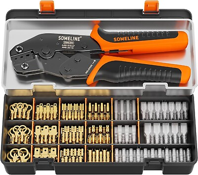 Open Barrel Terminal Wire Crimping Tool 240 Pcs Male Female Spade Kit #ad $38.99