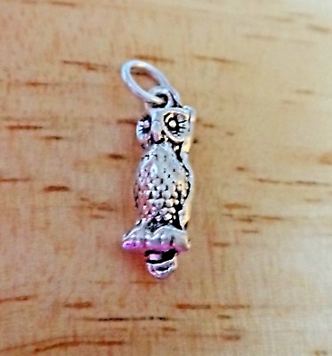 #ad 1 Sterling Silver 3D 20x7mm Solid Bird Mascot Owl Charm $26.99
