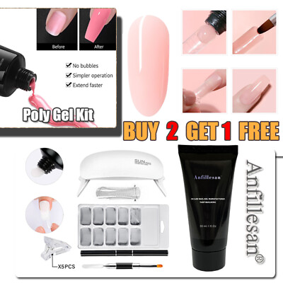 Anfillesan UV Poly Gel Kit Nail Extension Set With LED Lamp Dryer Solid Nail Art $5.69