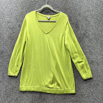 #ad J Jill Pullover Sweater Large Green Long Sleeve V Neck Casual Basic Cotton Blend $10.00