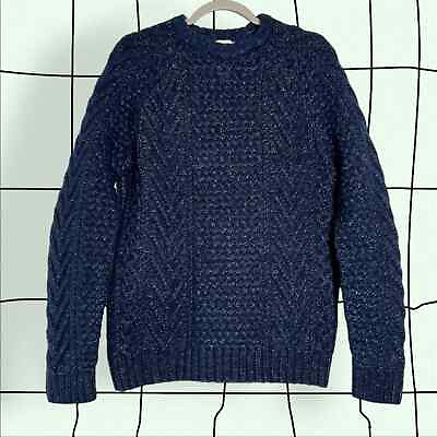 #ad REISS Star Wool Nylon Cable Knit Sweater MENS M Marled Blue Pullover SLIM FIT $70.00