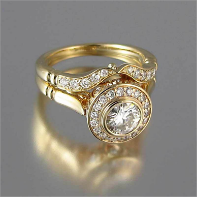 #ad 14k Gold over Fashion White Topaz Wedding Ring Set Promise Jewelry Set Size6 9 $39.99