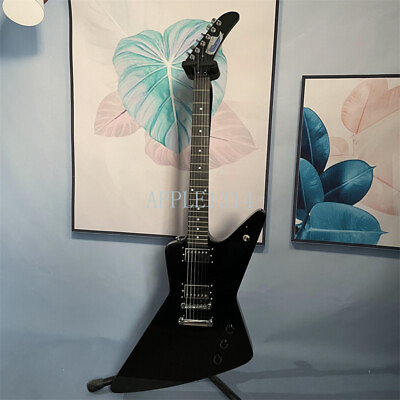 #ad Custom Black Explorer Electric Guitar Solid Mahogany Body HH Pickup Chrome Parts $275.50