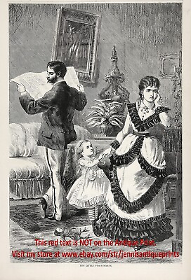 #ad Divorce Child Tries to Intervene with Fighting Parents 1860s Large Antique Print $39.95