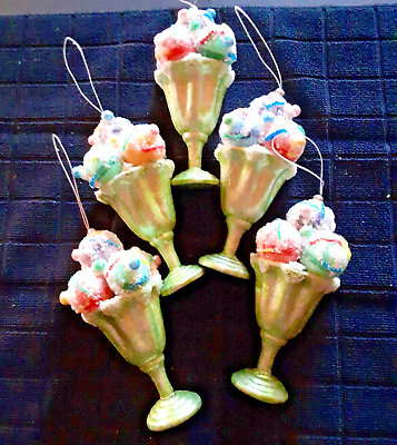 #ad Christmas Ornaments Ice Cream Sundae 6 in Green Cup Sprinkles Set of 5 $23.21