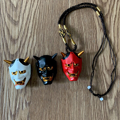 #ad Black Red White Gift Evil Oni Noh Hannya Mask Resin Necklace Pendant Accessories $11.33