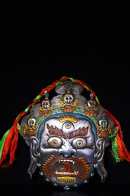 #ad #ad 32 cm Tibet Buddhism inlay gem color draw iron Buddha head Statue $600.00