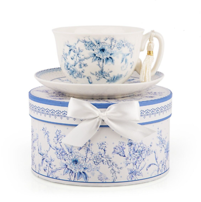 #ad Blue Flowers Bone China Teacup and Saucer in Gift Box 300 ml Porcelain Cup $24.95