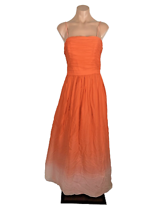 #ad ERIN Erin Fetherston Coral Orange Maxi Gown Ombre Silk Exposed Zipper Sz 8 $75.00