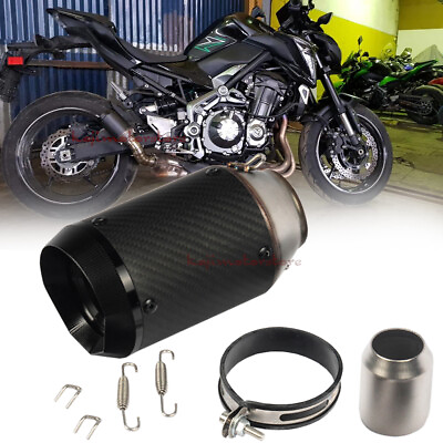 #ad Motorcycle 51mm Slip On Round Real Carbon Exhaust Muffler For ZX6R Z900 $42.29