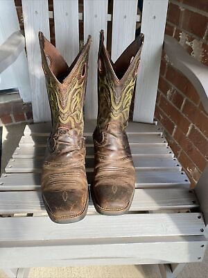 #ad Justin Cowboy Western Brown Leather Boot Men#x27;s Size 11EE Square Toe Style 2523 $59.99