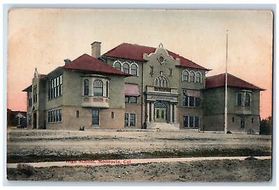1909 High School Exterior Scene Monrovia California Posted Vintage Postcard $9.98