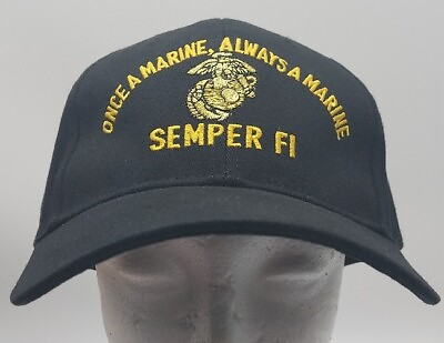 #ad USMC SEMPER FI ONCE A MARINE ALWAYS A MARINE CORPS CAP HAT BLACK Cotton OSFA BN $12.74