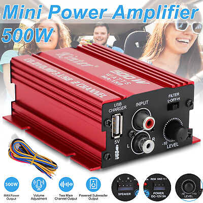 500W 12V 2 Channel Powerful Stereo Audio Power Amplifier HiFi Bass Amp Car Home $18.98