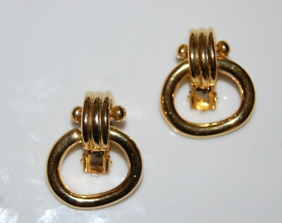 #ad ELEGANT VINTAGE COUTURE GOLDEN OVAL MODERNIST STYLE DOOR KNOCKERS CLIP EARRINGS $18.75