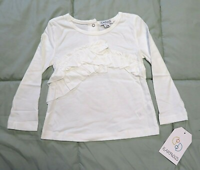#ad FLAPDOODLES Ruffle Front Girls Long Sleeve Off White Tee Size 24M *VT NWT $5.00