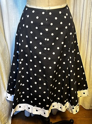 #ad Carol Little Womens Blk white Polka Dot Fit flare Cotton Midi Skirt Sz 12 Used $28.25