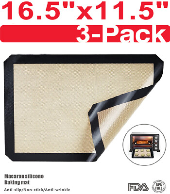#ad 3 Pack Silicone Baking Mat Non Stick Heat Resistant Liner Oven Tray Sheet Black $9.99