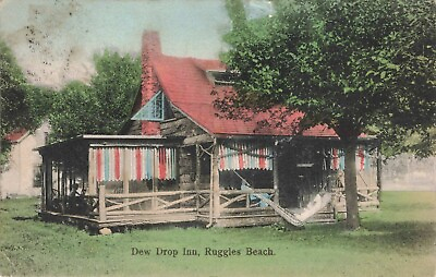 #ad Scarce Ruggles Beach Ohio Dew Drop Inn on Lake Erie c1907 Hand Colored Postcard $15.00