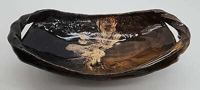 #ad #ad Signed Studio Art Pottery BOHO Oval Dish Bowl Brown Drip Glaze Twisted Handles $29.00