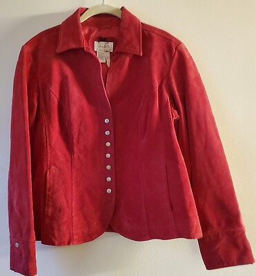 #ad Live a Little Womens Jacket Red Leather Suede Snap Front Pockets Lined Size XL $42.00