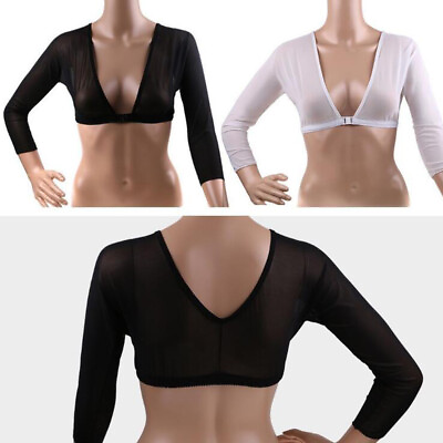 #ad Women Mesh Sheer Crop Top T Shirt Lingerie Long Sleeve See Through Vest Blouse $4.83