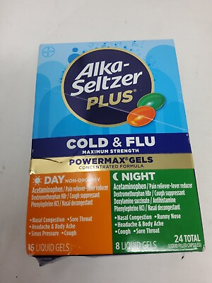 #ad Alka Seltzer Plus Maximum Strength Powermax Cold amp; Flu Day Night 24 Liquid Gel $10.50