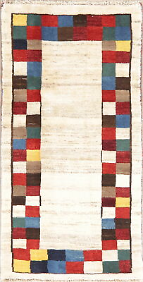 Excellent Vintage Ivory Gabbeh Shiiraaz Hannd made Accent Rug 3x5 Wool Carpet $336.00
