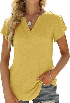 Womens Tops V Neck Ruffle Short Sleeve Tshirts Tunic Summer Business Casual Tops $10.89