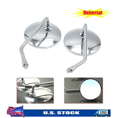 Chrome Motorcycle Bike Round Long Stem Strong Rear Side Mirror 8mm LR Universal $16.79