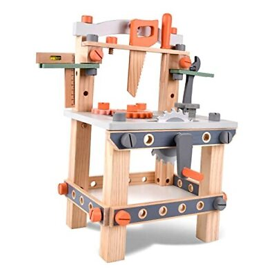 Wooden Tool Bench for Kids Toddlers Pretend Play Workbench Set Workshop Modern $72.77