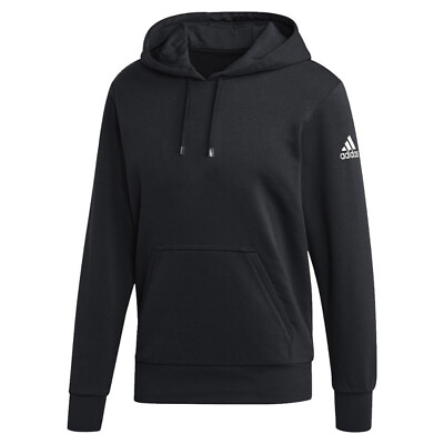Adidas Men#x27;s Black Hoodie Fleece Pullover Front Pocket Trefoil on Sleeve #ad $32.00