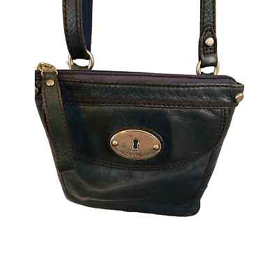 FOSSIL Blue Adjustable Strap Mini Crossbody with Top Zipper Leather Bag $28.00