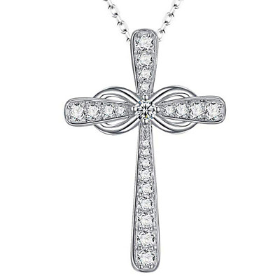 #ad Fashion Cross Jewelry Wedding 925 Silver Necklace Pendant Cubic Zircon Gift C $2.91