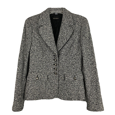 #ad Escada Women Blazer Black Wool Tweed Jacket Size 36 Shoulder Pad Lined Pockets $78.00