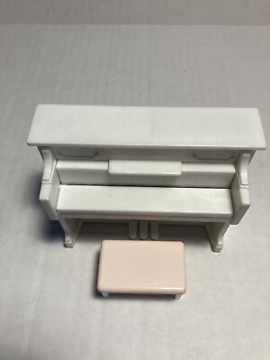 #ad Calico Critters Sylvanian Family White Upright Piano w Pink and White Bench $7.85