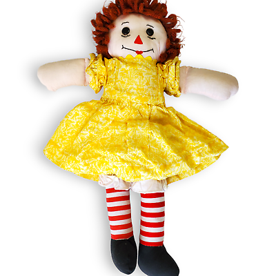 #ad VTG Raggedy Ann Cloth Doll 15quot; I Love You Heart Yellow Dress White Bloomers $14.99