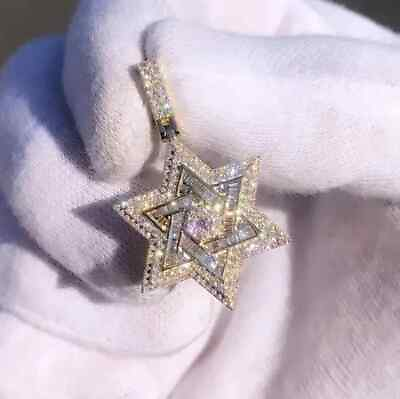 #ad 3.10Ct Round Cut Real Moissanite Star Charm Pendent 14K Yellow Gold Plated $186.29
