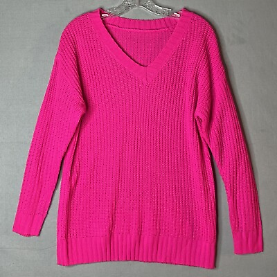 #ad Lisa and Rose Womens Sweater Size L Hot Neon Pink Knit Pullover Long Sleeve $12.00