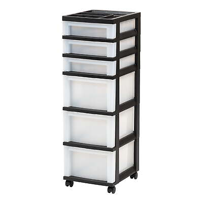 #ad Clear Black 6 Drawer Plastic Storage Cart with Organizer Top and Wheels $35.66