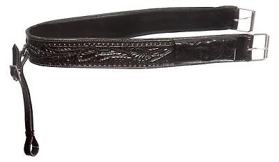 #ad Horse Western Cinch Girth Saddle Tack Leather Roper Hand Tooled Black Used $41.71