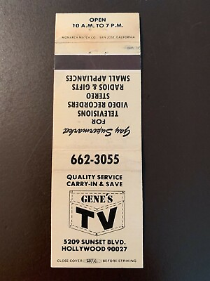 #ad Gene#x27;s TV Sunset Blvd Hollywood Ca. Vintage Matchbook Cover $7.95