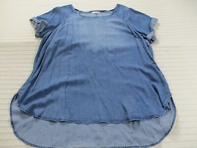 #ad Free 2 Luv Womens Shirt 1X Blue Short Sleeve High Low Vented Boat Neck Tencel $18.99