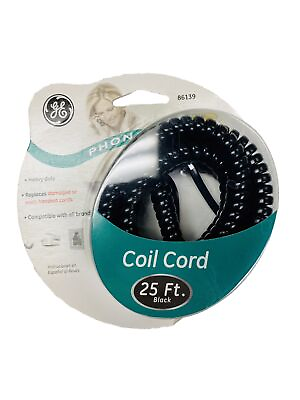 #ad General Electric GE Black Coil Phone Cord 25 Feet Item Code 86139 Free Shipping $10.00