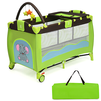 #ad Folding Baby Crib Mobile Infant Nursery Bed Bassinet Cradle Playpen Play Yard $79.99