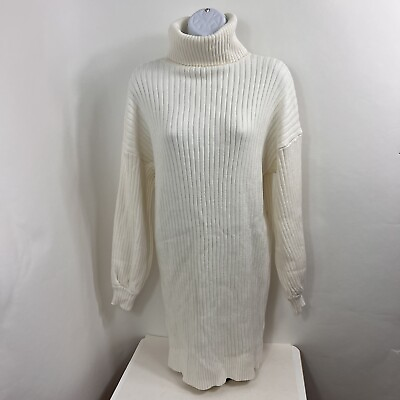 Women#x27;s Turtleneck Sweater Medium Long Sleeve White Ribbed Knit Pullover $6.99