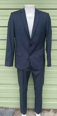 HUGO BOSS Navy Blue Crosshatch Solid Slim Fit Suit Size 40R Blazer Pants #B351 #ad $249.99