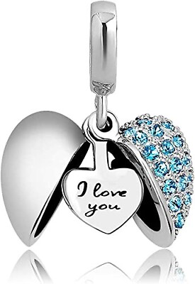 Authentic I Love You Heart Charm Beads Suits Pandora Bracelet Mom Wife Gift blue #ad $18.95