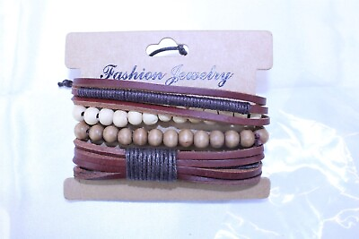 #ad Boho Retro Multi Layer Bracelet Set 4 Different Mix Leather Beads #90 $6.46